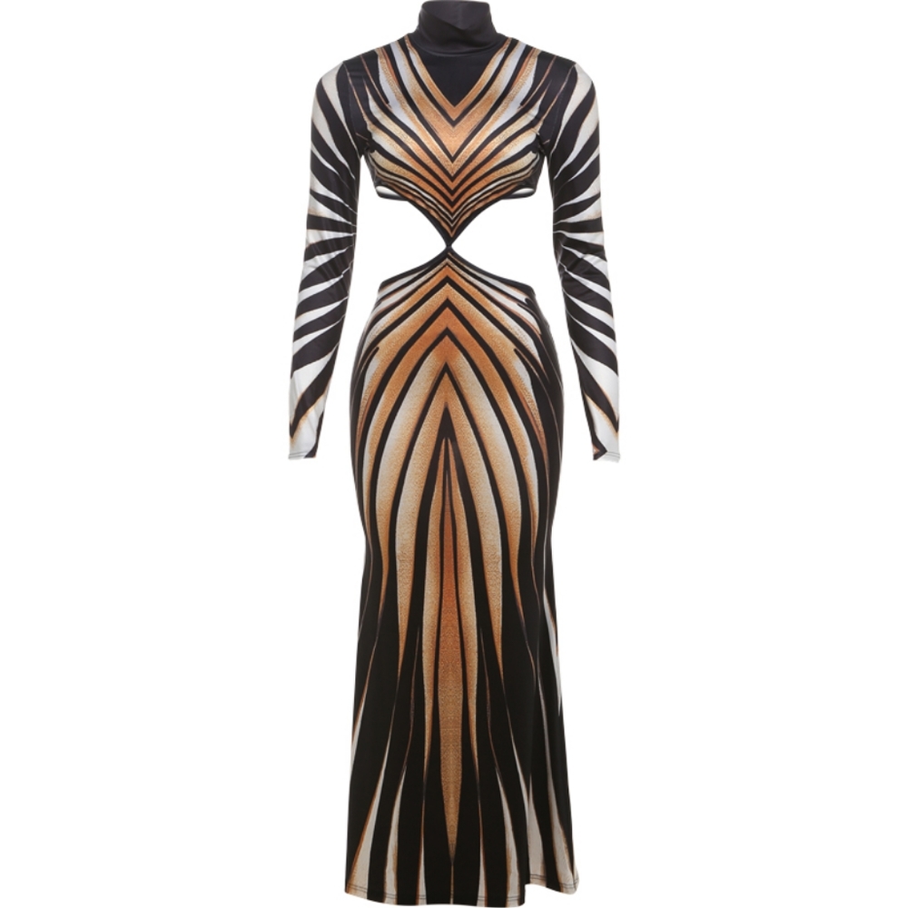 Elegant Black and Gold Cutout Maxi Dress - Picture 4 of 6
